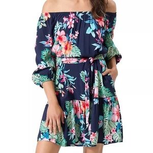 Tommy Bahama Womens Blue Pink Island Flora Cover up Dress Swimwear Sz L